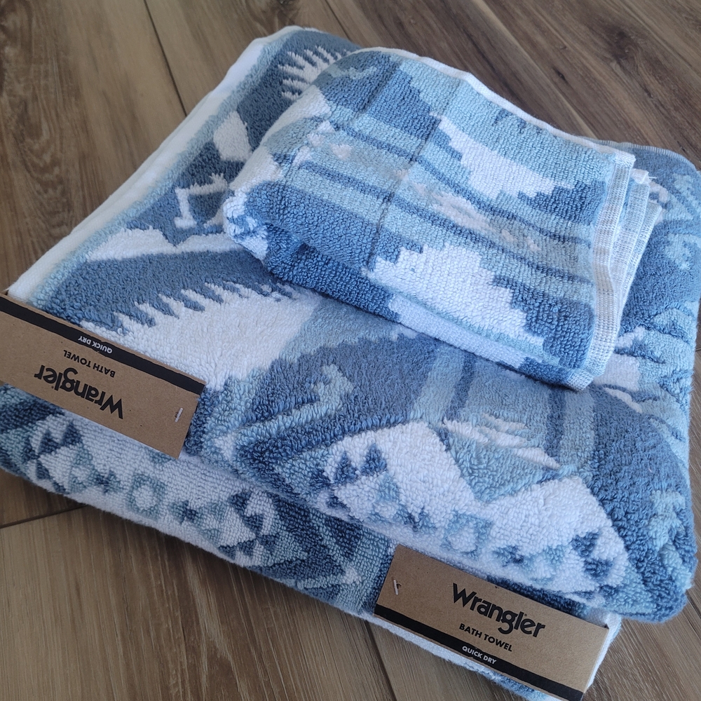 Wrangler Quick Dry Hand Towel in Blue and White